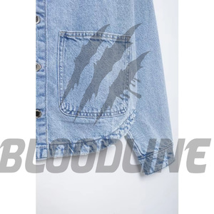 เสื้อแจ็คเก็ตยีนส์ทรง Trucker สำหรับผู้หญิง ยี่ห้อ BLOODLINE INTERNATIONAL แขนยาว คอปกติดกระดุม สีฟ้าฟอก ซักได้ ระบายอากาศได้ดี เป็นมิตรต่อสิ่งแวดล้อม เหมาะสำหรับฤดูหนาว - Product Image 6