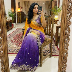 Sari élégant pour cérémonie de mariage – Tissu en satin doux avec broderie de designer - Product Image 3