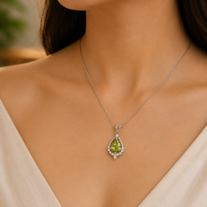 Pendentif en diamant taillé en goutte d'eau avec pierre précieuse verte, plaqué or rose 10K, moissanite, collier pour femme, bijou cadeau - Product Image 4
