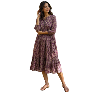 Robe Tunique Courte Décontractée en Coton Faite à la Main pour Femme, Motif Floral Imprimé, Manches Courtes, Col Rond, Écologique, Idéale Printemps/Été et Soirées - Product Image 3