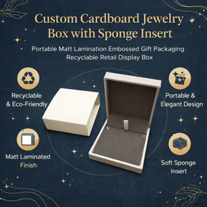 Boîte à bijoux en carton ondulé personnalisée avec fermeture magnétique |   Insert en éponge, emballage cadeau gaufré avec laminage mat, recyclable et portable - Product Image 5
