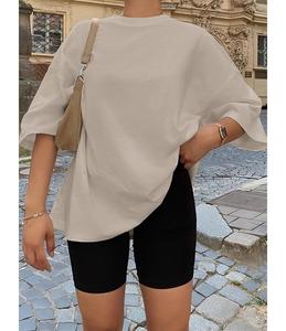 Nueva Llegada: Camiseta de Mujer 100% Algodón Sólido, Manga Media, Hombro Caído, Oversize, Casual, Holgada y Transpirable - Bangladesh - Product Image 5