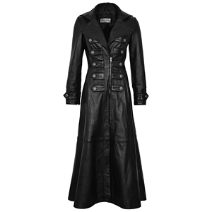 Manteau long en cuir d'agneau Napa pour femme, style gothique noir premium avec clous, résistant au vent, doublure en polyester multi-poches - Product Image 1