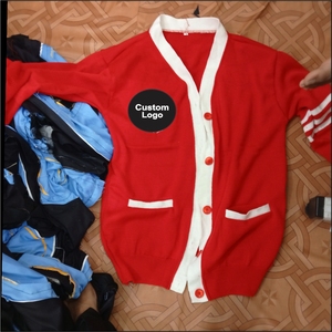 Unisex Standard Long Sleeve Button Knit V-neck Lace <b>Cardigan</b> <b>Sweater</b> Customized Winter Wool/Nylon Anti-Wrinkle Patchwork Pattern - Product Image 1