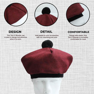 Gorro Escocés Personalizado Color Borgoña con Pompón, Gorro de Lana, Gorro de Clan de las Tierras Altas, Venta al Por Mayor - Product Image 4