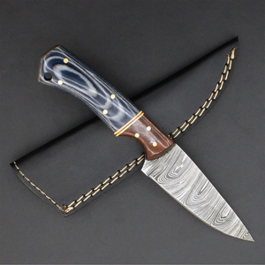 Couteau de chasse et de camping artisanal en acier Damas, lame fixe de 9 pouces à pointe clip, qualité industrielle avec manche en bois, OEM - Product Image 1