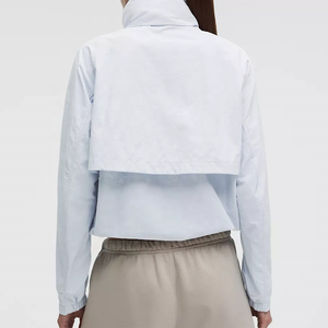 Elegant <b>Women's</b> <b>Light</b> Blue Stand Collar Softshell <b>Jacket</b> Full Sleeve Windproof Utility Zipper Closure Short Length <b>Women</b> <b>Jacket</b> - Product Image 2