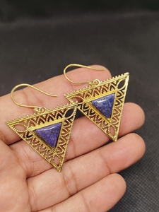 Natural Lapis Lazuli Bohemian Drop <b>Earrings</b> Handmade gold Plated Brass Blue Gemstone Dangle <b>Earrings</b> High Quality Unique - Product Image 3