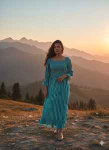 Robe longue midi en coton bleu à imprimé floral fait main, col en V, à volants, style bohème, ethnique indien, taille naturelle, pour femme, été, vacances - Product Image 6