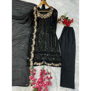 ชุดสูทผ้าชีฟองสวยงามพร้อมผ้าคลุมไหล่ปักลายสำหรับงานปาร์ตี้ - Product Image 3