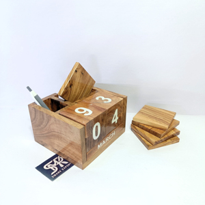 ชุดปฏิทินโต๊ะไม้พร้อมที่ใส่ปากกาและที่รองแก้วเครื่องดื่มทำจากไม้มะม่วงพรีเมี่ยมสำหรับตกแต่งโต๊ะทำงานที่ทันสมัย - Product Image 6