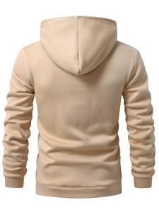 Sweat-shirt à capuche zippé pour homme, beige uni, tricoté, coupe ajustée, décontracté, manches longues, poche avant, vêtement d'hiver - Product Image 2