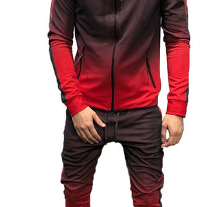 Mens Black Red Gradient Tracksuit Set Full <b>Zip</b> <b>Hooded</b> Sweatshirt Jogger Pants Athletic Sportswear Casual Two Piece Hoodie Set - Product Image 2