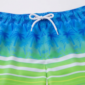Traje de Baño de Secado Rápido para Hombre, Estampado de Palmeras Azules, Rayas Verdes, con Cordón Ajustable - Product Image 6