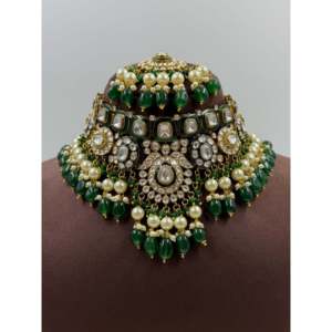 <b>Bridal</b> Gold Plated Seema Polki Kundan Choker <b>Necklace</b> <b>Set</b> with <b>Earrings</b> <b>and</b> Ring - Product Image 2