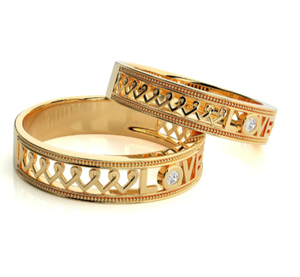925 Sterling Silver Gold Plated LOVE <b>Couple</b> <b>Rings</b> - Product Image 1