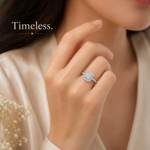 Anillo de Boda de Oro Blanco de 14K con Clúster de Diamantes Naturales de 0.50 CTTW |   Anillo de Compromiso con Halo Rectangular GH Color I Clarity para Mujer - Product Image 2