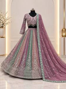 Vestido de novia tradicional para mujer, estilo Lehenga Choli, largo hasta el suelo, de poliéster, con falda y blusa bordadas, estilo India Pakistán, sin arrugas - Product Image 2