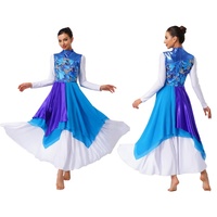 Fournisseurs de vêtements de performance pour femmes en plein air, vêtements de danse lyrique de louange, robe à ourlet en mousseline, fabricant de costumes de danse