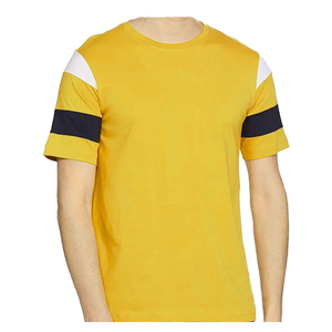 T-shirt à manches courtes orange pour homme avec bordure contrastée, col rond tricoté, coupe décontractée, design à blocs de couleur unie - Product Image 4