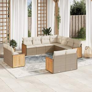 Conjunto de Sofás Modulares Grandes de Ratán Sintético PE Beige para Jardín, Muebles Modulares Cómodos para Exteriores - Product Image 1