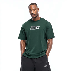 Custom <b>Men's</b> Oversized <b>Green</b> <b>T</b>-<b>Shirt</b> Short Sleeve O-Neck Street Style Cotton Jersey Tee Private Label <b>Shirt</b> - Product Image 4