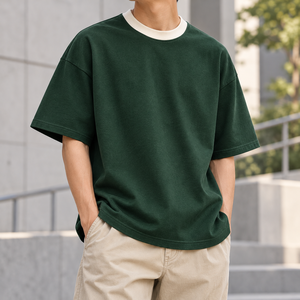 Customizable 300 GSM Forest Green <b>Cream</b> Heavyweight Oversized <b>T</b> <b>Shirt</b> Custom Logo Retro Streetwear Tee - Product Image 5