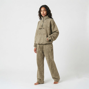 Ensemble de survêtement femme couleur unie, sweat-shirt oversize à quart de zip et pantalon de survêtement, deux pièces streetwear coupe ample longueur intégrale - Product Image 2