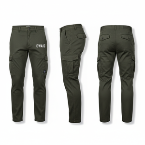 Pantalones Cargo Verde Oliva para Hombre Owais, Cintura Media, Cierre de Botones, Múltiples Bolsillos, Estilo Ropa de Trabajo, para Otoño - Product Image 1