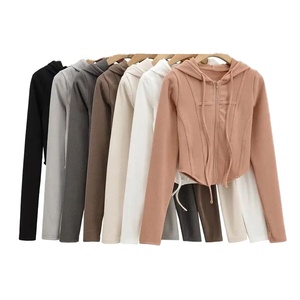 OEM Young Cool Girl Women's Fashion Hoodies & Sweatshirts Crop Top Zip up Knit Hoodie - Product Image 1
