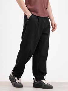 Herren Schwarze 100% Baumwolle Loose Fit Haremshose Lässige Einfarbige Baggy Jeans mit Knöchelmanschette Mittlere Taille Umweltfreundlich Waschbar - Product Image 3