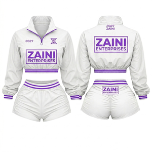 Women Casual Winter <b>Short</b> Top Windbreaker Sports Wear 2-Piece <b>Shorts</b> <b>Set</b> Premium 300g Polyester Taslon Hooded Collar Full - Product Image 1
