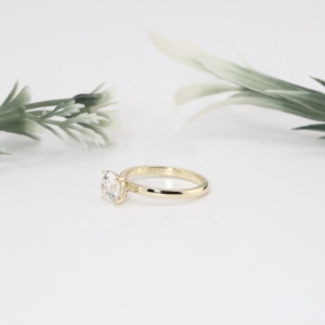 Yellow Gold Round Cut Lab Grown Diamond Engagement <b>Ring</b> Classic Four Prong Solitaire <b>Plain</b> Wedding Band Fine Jewelry For Women - Product Image 4