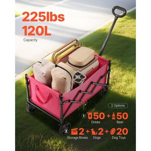 Carrito de jardín plegable para exteriores de alta resistencia de 120L y 225LBS, carrito de jardín plegable rosa para acampar para aventuras al aire libre - Product Image 2