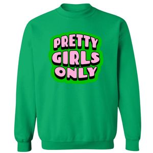 Sudadera de cuello redondo con estampado gráfico Green Pretty Girls Only, de manga larga con puños acanalados, top casual de forro polar para mujer, estilo urbano a la moda. - Product Image 1
