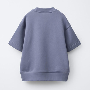 Ensemble sweat-shirt et short unisexe gris 2 pièces, col rond, manches courtes, couleur unie, tenue décontractée d'été - Product Image 2