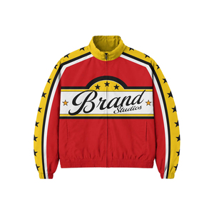 Custom Brand Name Lightweight Breathable Tracksuit Set Red Yellow Star Stripe Zip <b>Jacket</b> Drawstring Pants Sporty Full Length - Product Image 5