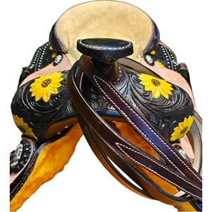 Selle de cheval adulte en cuir premium pour le barrel racing western, avec siège et équipement, disponible - Product Image 5