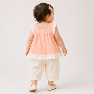 Baby Girls Floral Embroidered Sleeveless <b>Top</b> & Pants Set 2-Piece Summer Outfit Breathable Cotton Clothes - Product Image 3