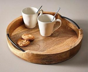 Traditional Modern Wooden Tray with Unique Design Durable & Non-Toxic Food Grade Round Shape for Breakfast Serving Home <b>Decor</b> - Product Image 5