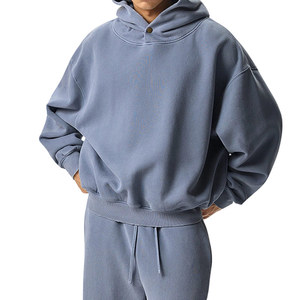 En stock, listo para enviar: Sudadera con capucha de estilo urbano al por mayor, ODM, lisa, de corte holgado, de forro polar, con lavado vintage y efecto desgastado, y diseño de cuello con broches. - Product Image 5