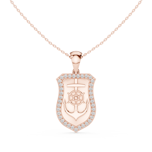 Collar con Colgante de Ancla Náutica y Timón de Barco de Lujo con Diamantes Cultivados en Laboratorio en Oro Rosa de 14K/18K - Product Image 1