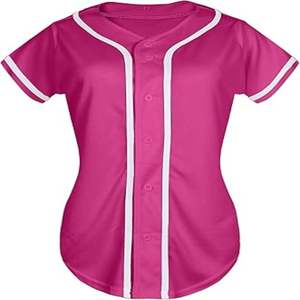 Maillot de baseball bleu pour femme, manches courtes, ajusté, anti-humidité, boutonné sur le devant, couleur unie - Product Image 5
