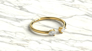 18K Gold Minimalist Pear Cut Diamond Open Cuff <b>Ring</b> For Women Teardrop <b>Two</b> <b>Stone</b> Resizable <b>Ring</b> Dainty Adjustable Finger Band - Product Image 3
