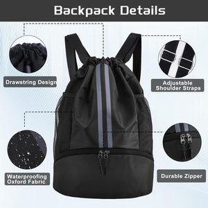 2026 Sports <b>Drawstring</b> Backpack with Shoes Compartment, String Gym <b>Bag</b> with Wet Proof Pocket for Basketball, Soccer, Swim - Product Image 4
