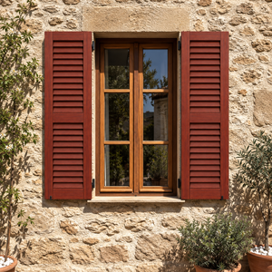 Persianas de madera maciza de color marrón rojizo a medida, con lamas plegables, para decoración exterior de casas de campo y granjas. - Product Image 6