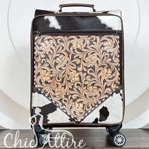 Wholesale Hand Tooled Cowhide Leather Luggage Bags Hot Selling Genuine Leather <b>Trolley</b> Bags Unisex Big Size Travel Suitcases - Product Image 1