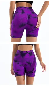 Shorts de yoga taille haute sans couture pour femmes, shorts de sport tie-dye pour la gym, la course et les activités de plein air - Product Image 2