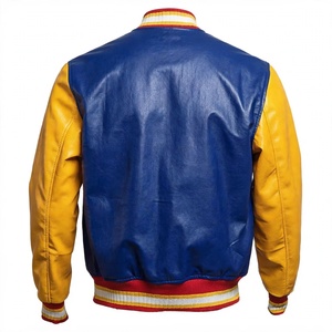 Custom Wool Body Bomber <b>Jacket</b> Blue <b>Yellow</b> Snap Button Hooded <b>Waterproof</b> Quick Dry Unisex - Product Image 1
