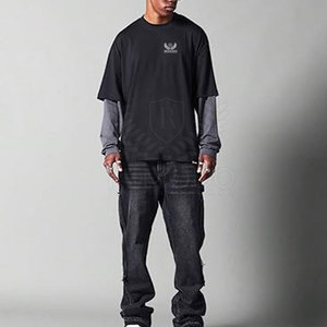 T-shirt homme 100% coton respirant, manches longues, col rond, streetwear, double couche, personnalisable avec étiquette privée, pour adultes - Product Image 4